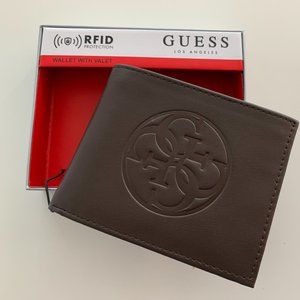 GUESS LOS ANGLES MENS BROWN BIFOLD PASSCASE WALLET